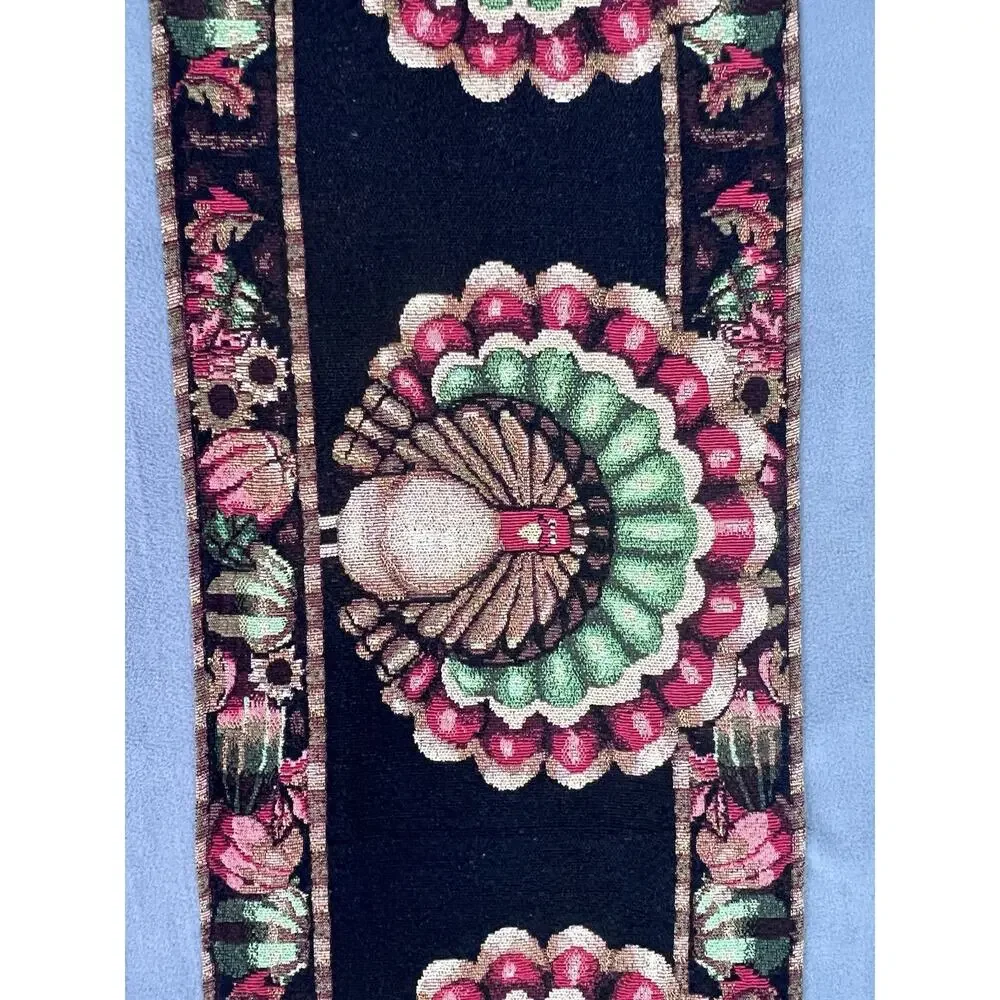 Thanksgiving Turkey Table Runner Tapestry Autumn Fall Harvest Decor 12.5x67 VTG
